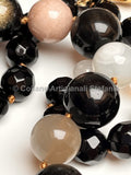 Collana con pietre dure di alta qualità di Onice, Ossidiana gold e Pietra di Luna.