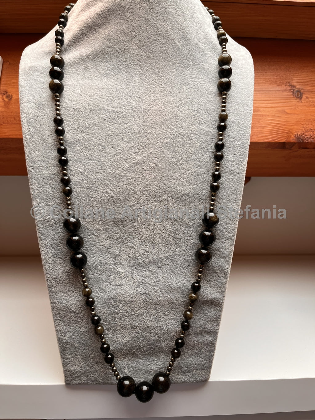 Collana con pietre dure di Ossidiana gold e Pirite