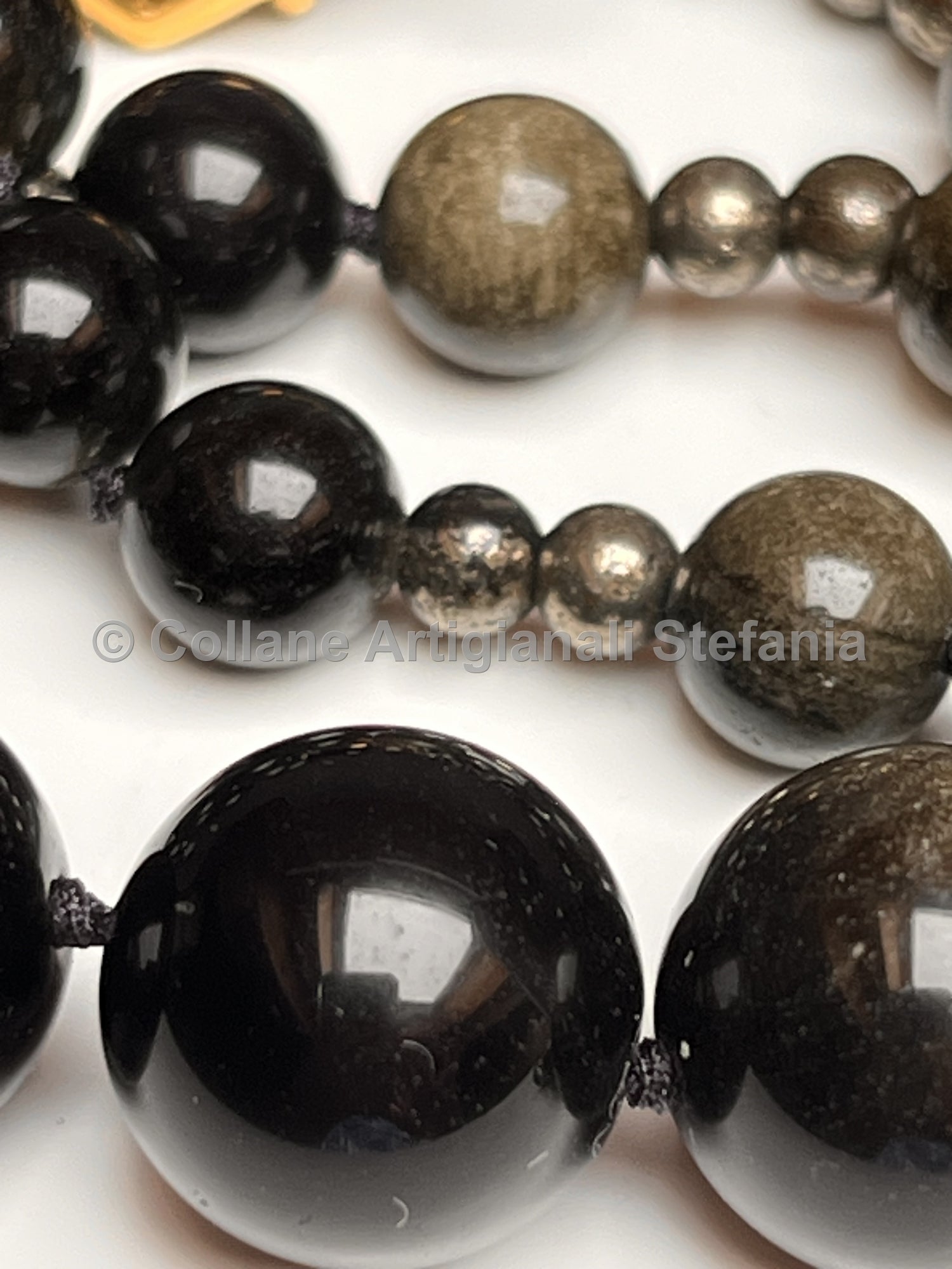 Collana con pietre dure di Ossidiana gold e Pirite