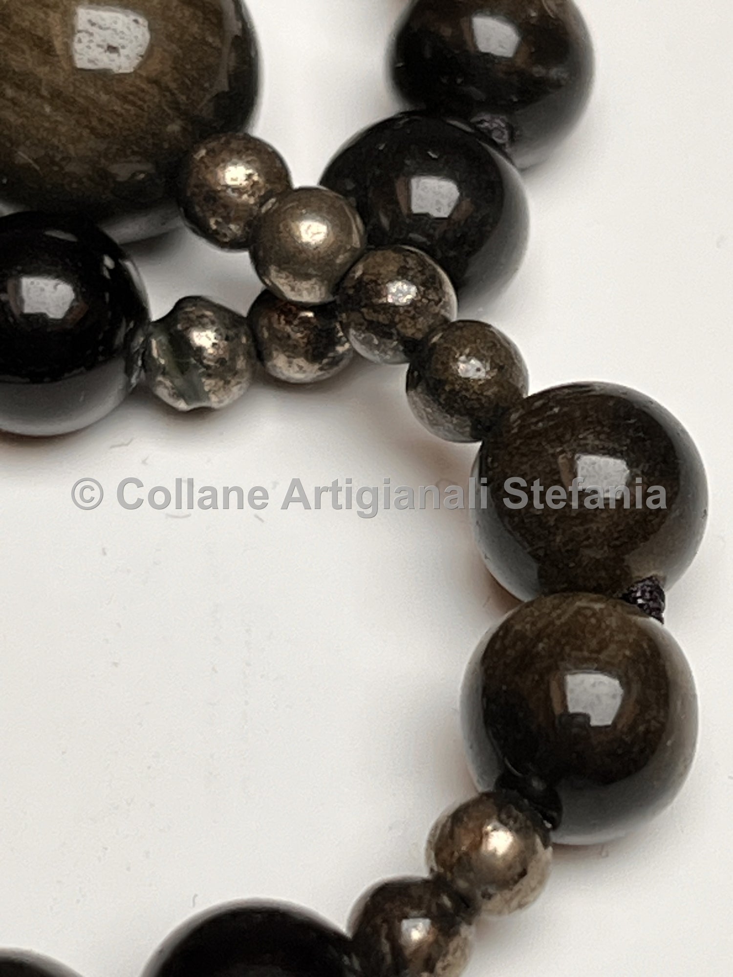 Collana con pietre dure di Ossidiana gold e Pirite
