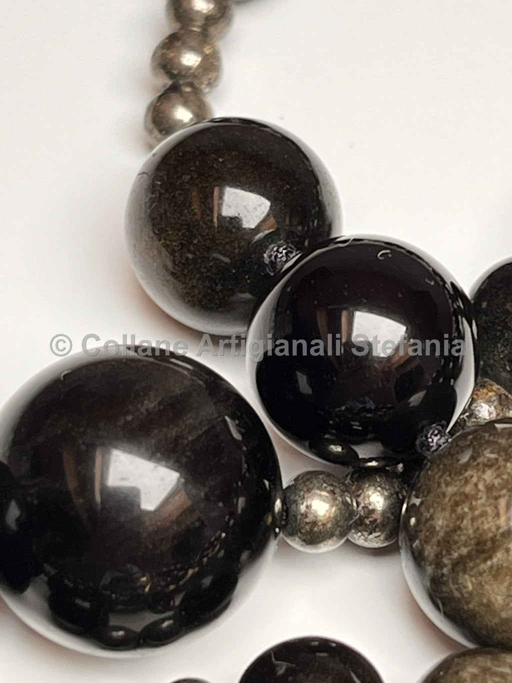 Collana con pietre dure di Ossidiana gold e Pirite
