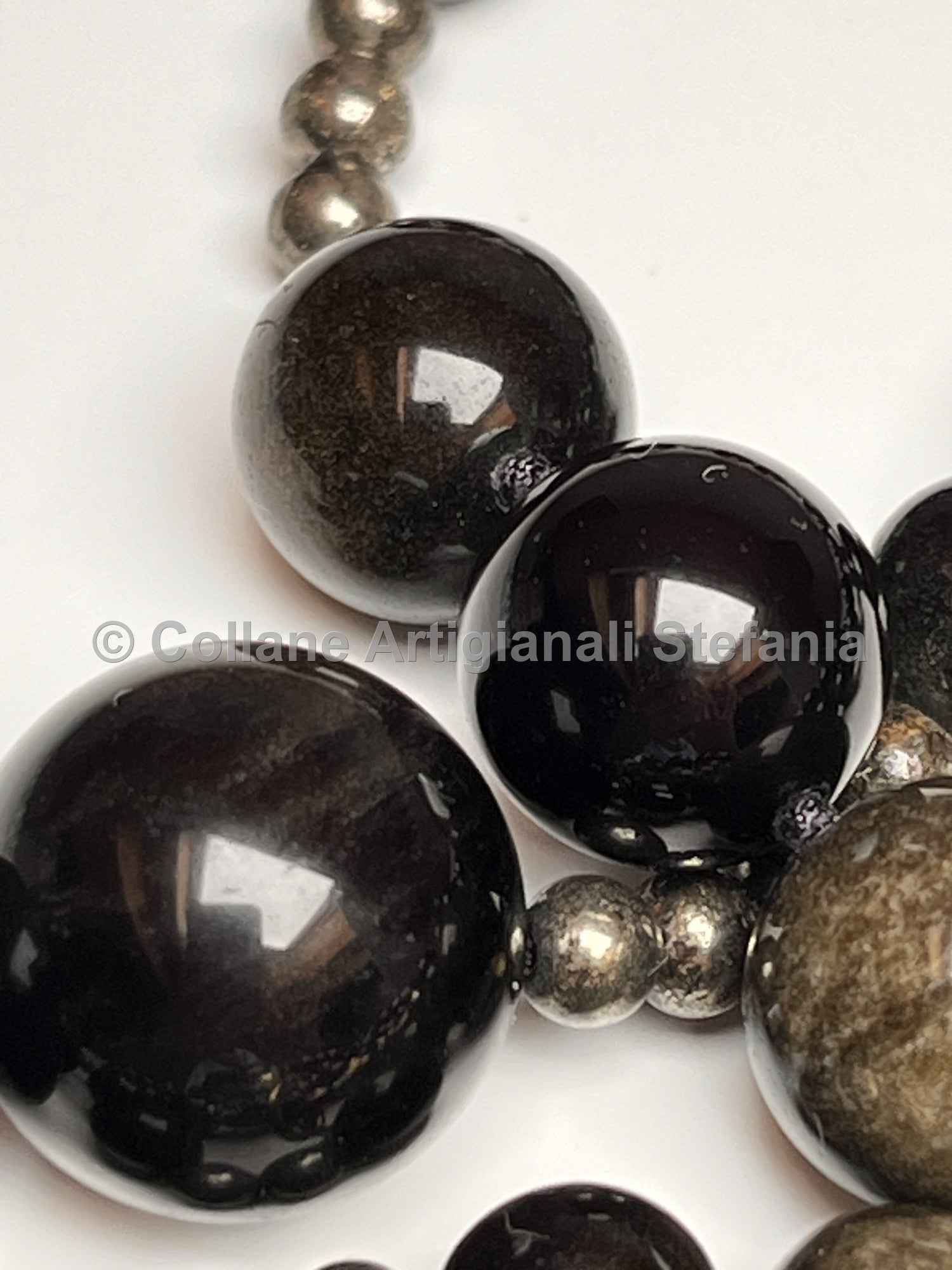 Collana con pietre dure di Ossidiana gold e Pirite