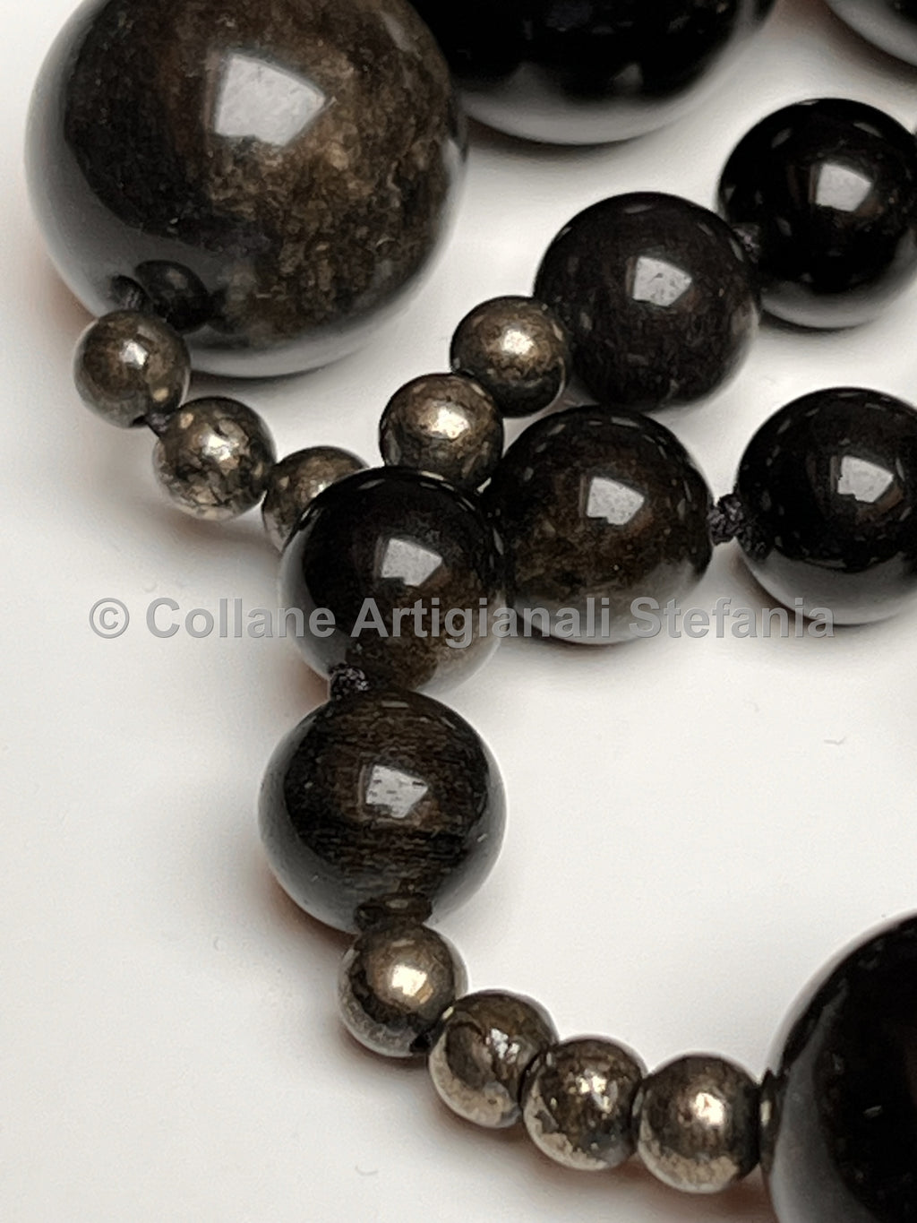 Collana con pietre dure di Ossidiana gold e Pirite