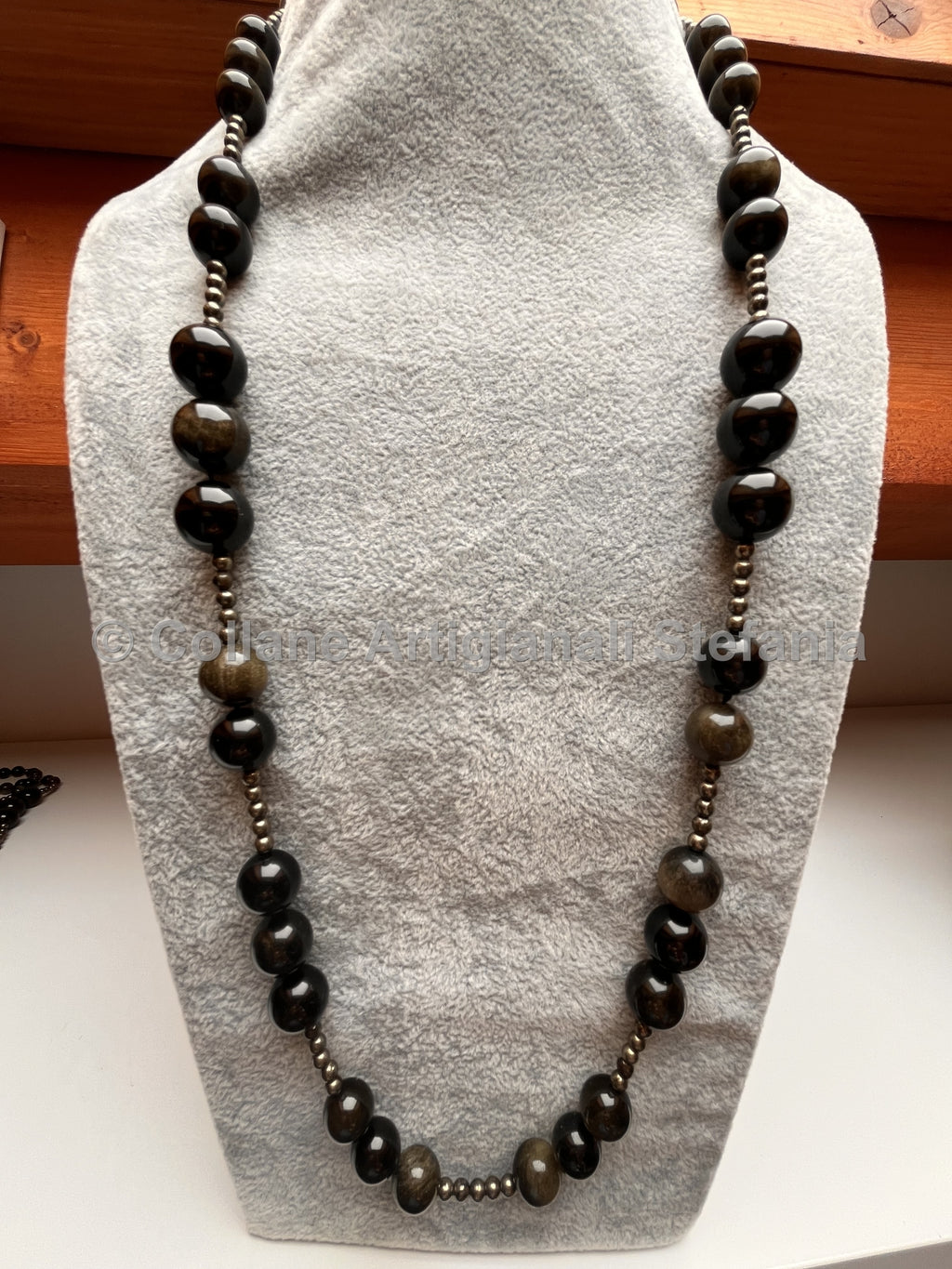 Collana con pietre dure di Ossidiana gold e Pirite