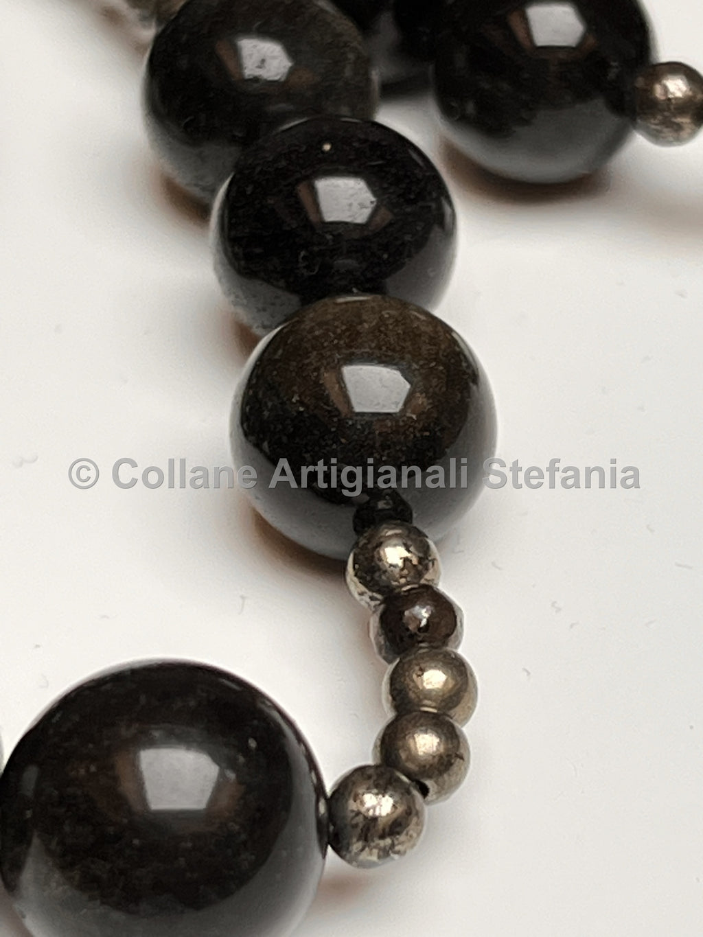 Collana con pietre dure di Ossidiana gold e Pirite