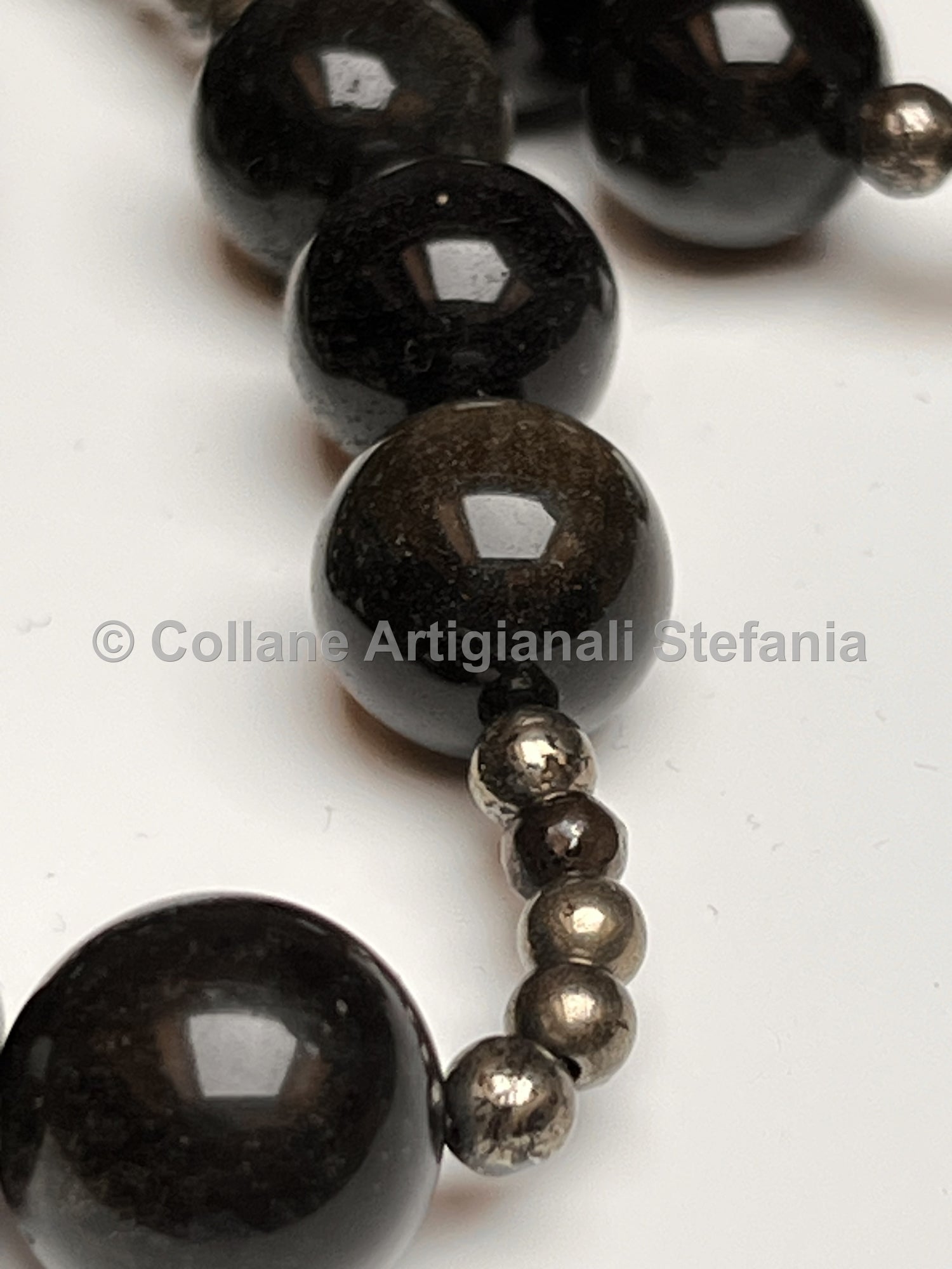 Collana con pietre dure di Ossidiana gold e Pirite