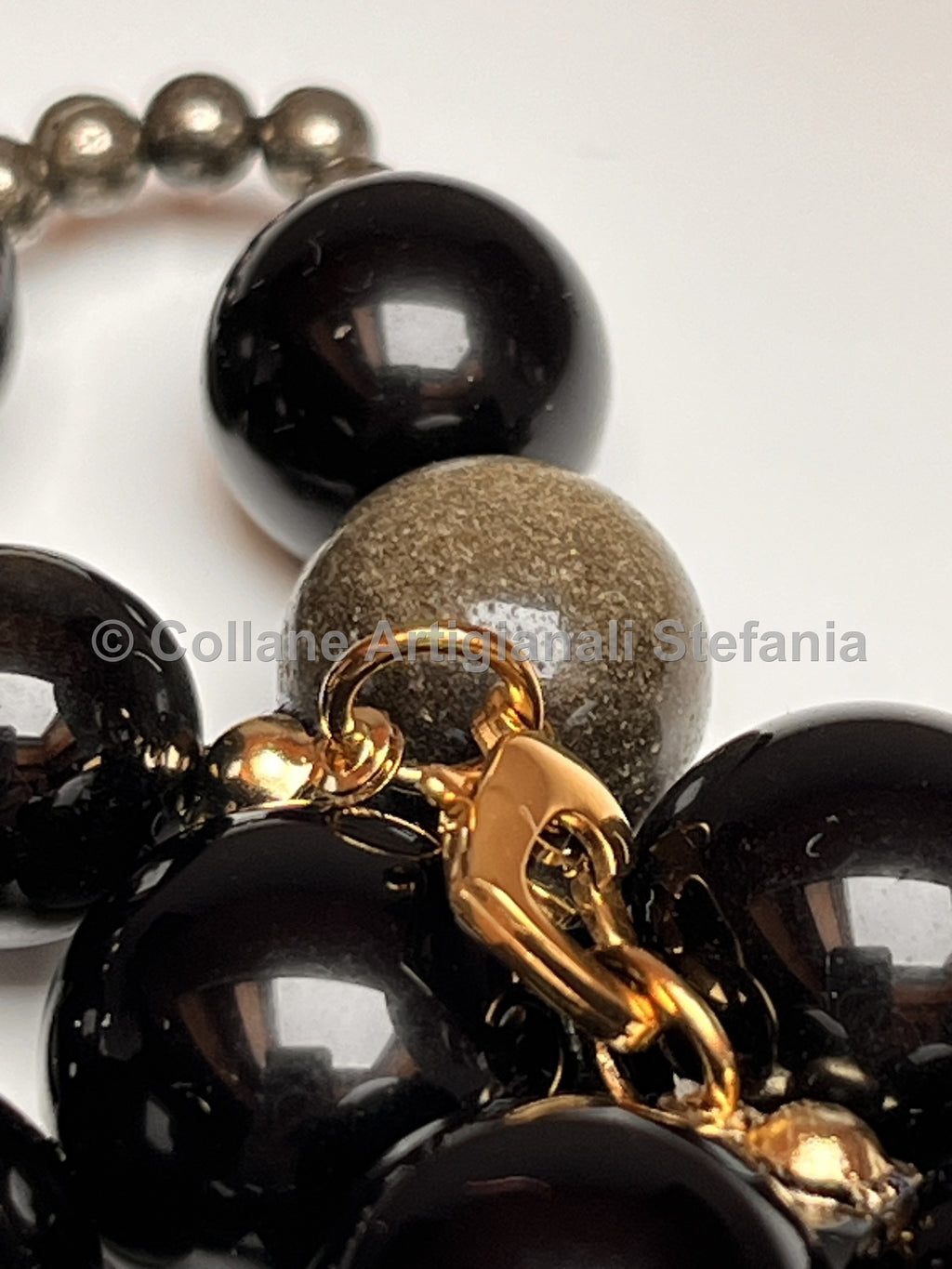 Collana con pietre dure di Ossidiana gold e Pirite