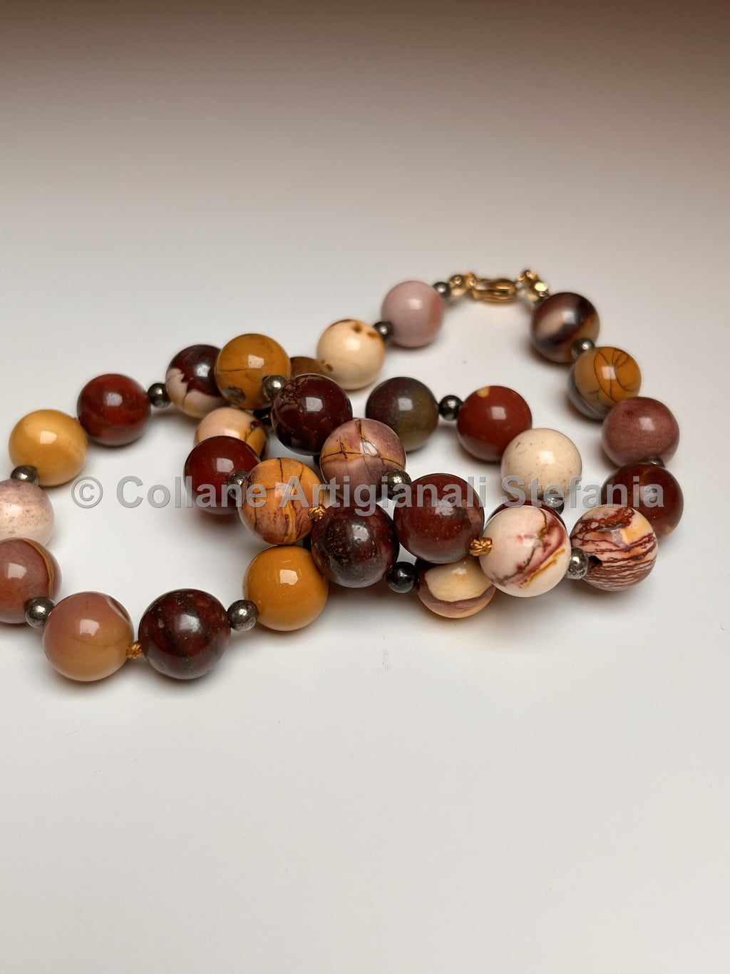 Collana con pietre dure di Mookaite e Pirite
