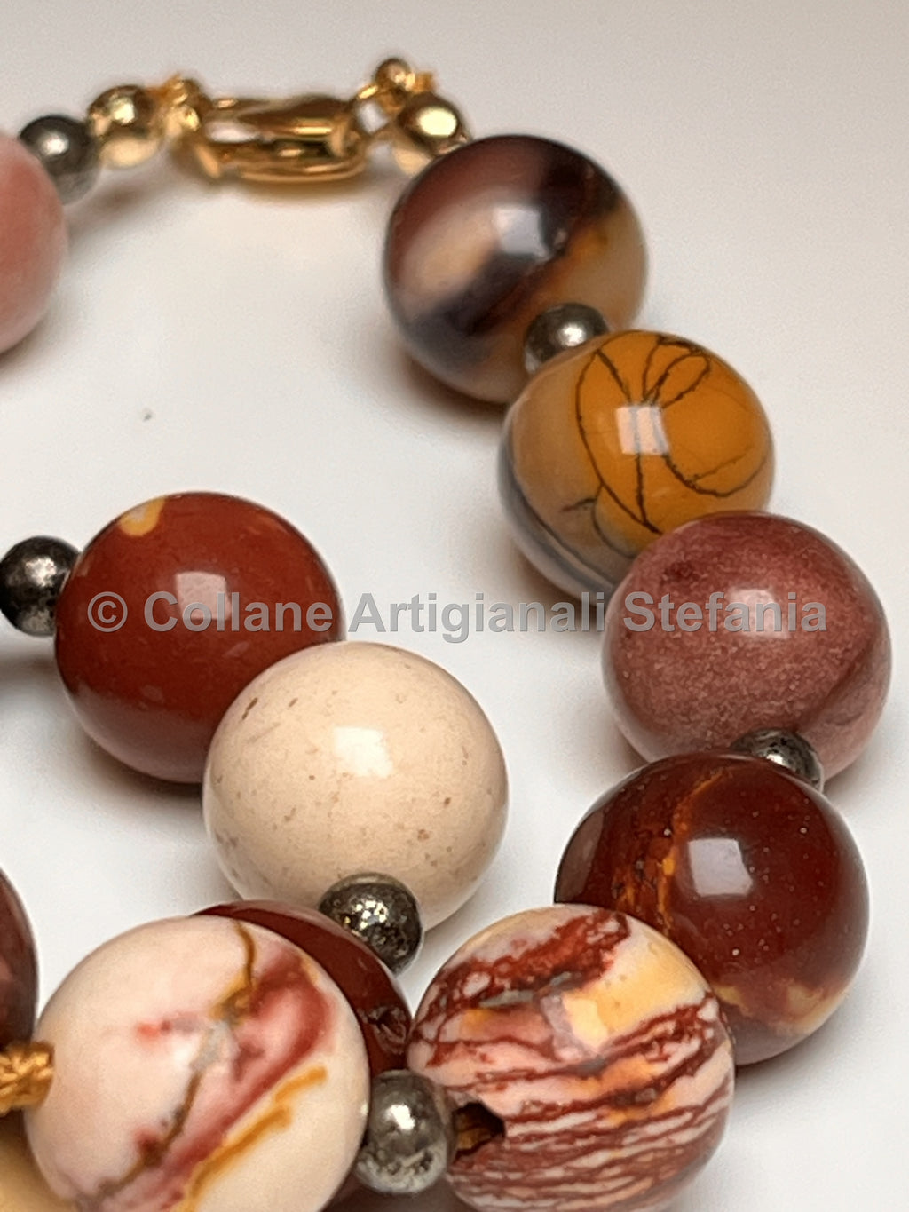 Collana con pietre dure di Mookaite e Pirite