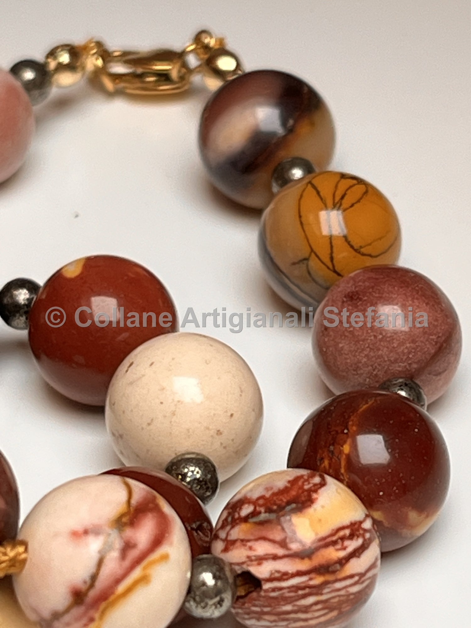 Collana con pietre dure di Mookaite e Pirite