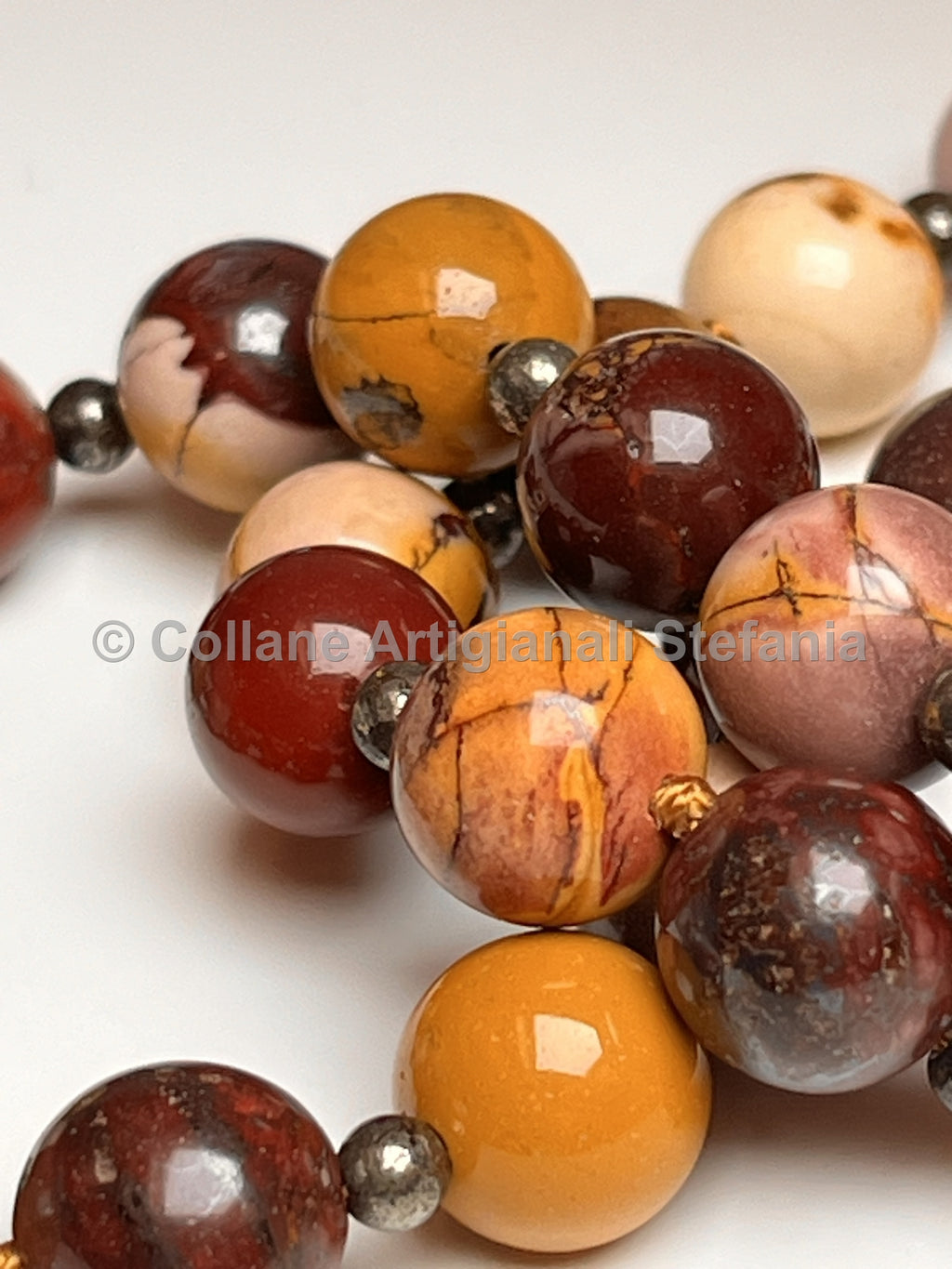 Collana con pietre dure di Mookaite e Pirite