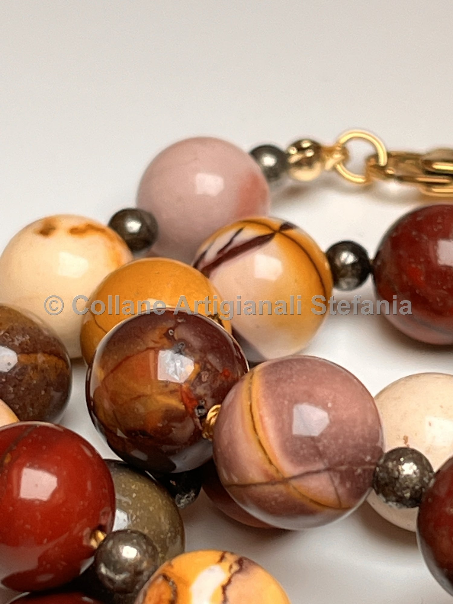 Collana con pietre dure di Mookaite e Pirite
