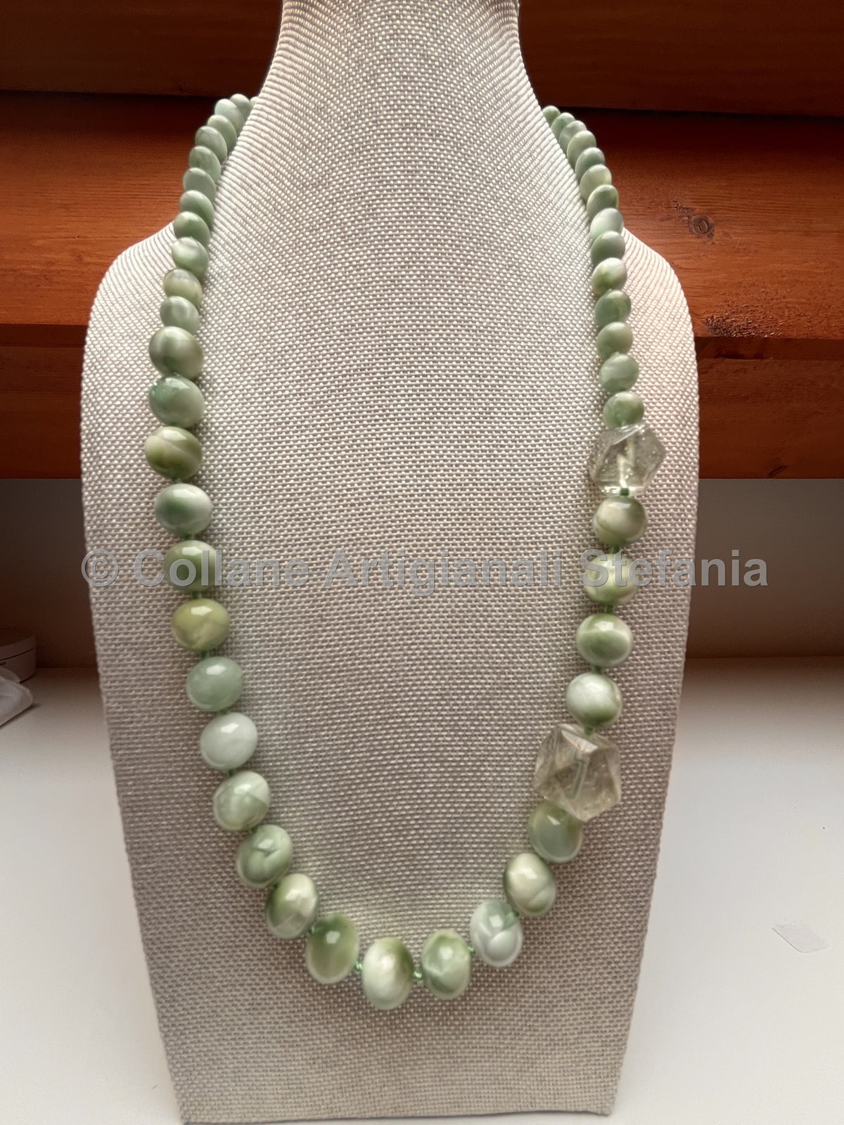 Collana in angelite verde e quarzo verde, 62 cm