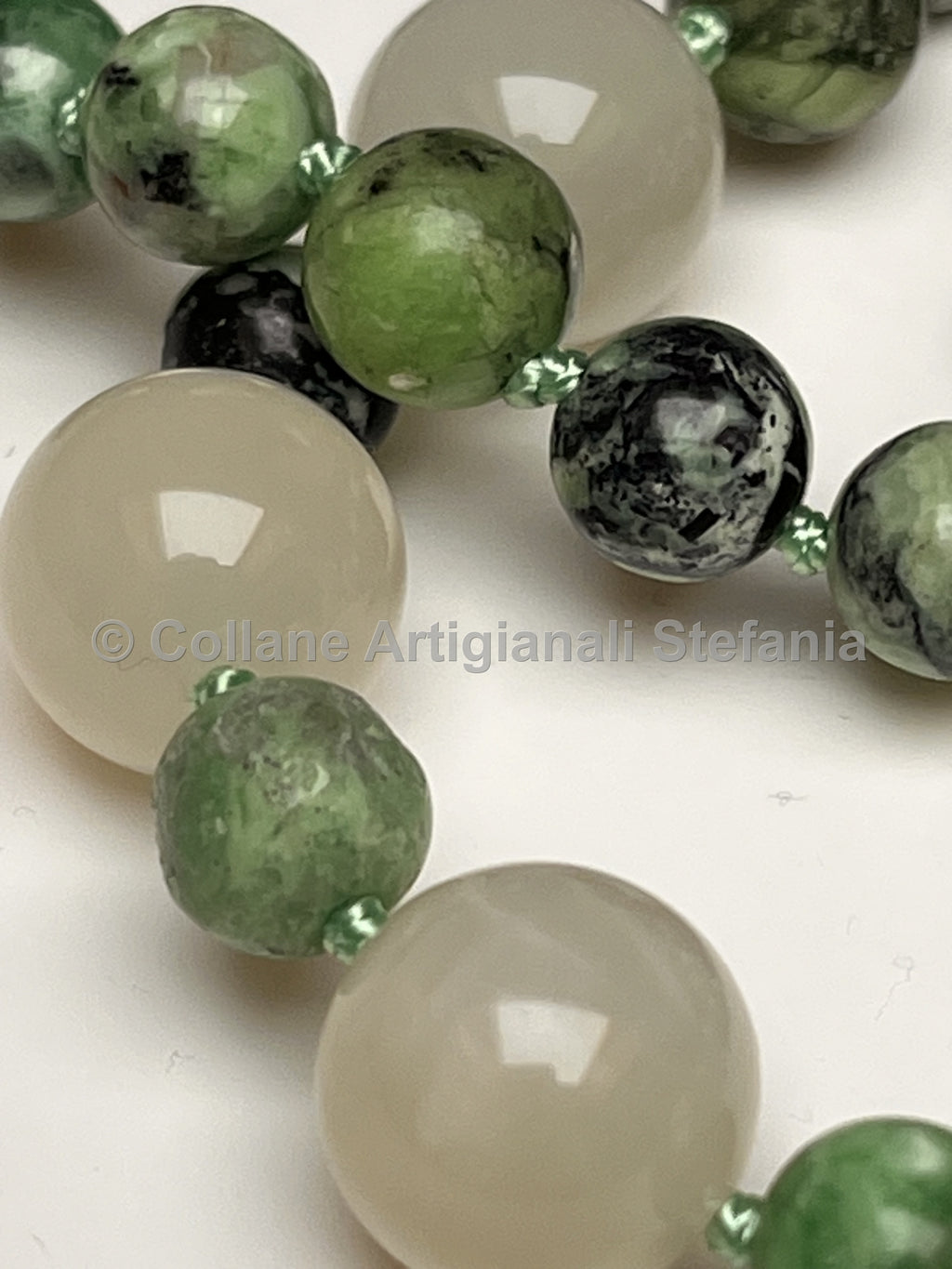 Collana artigianale con Variscite e Pietra di Luna di alta qualità