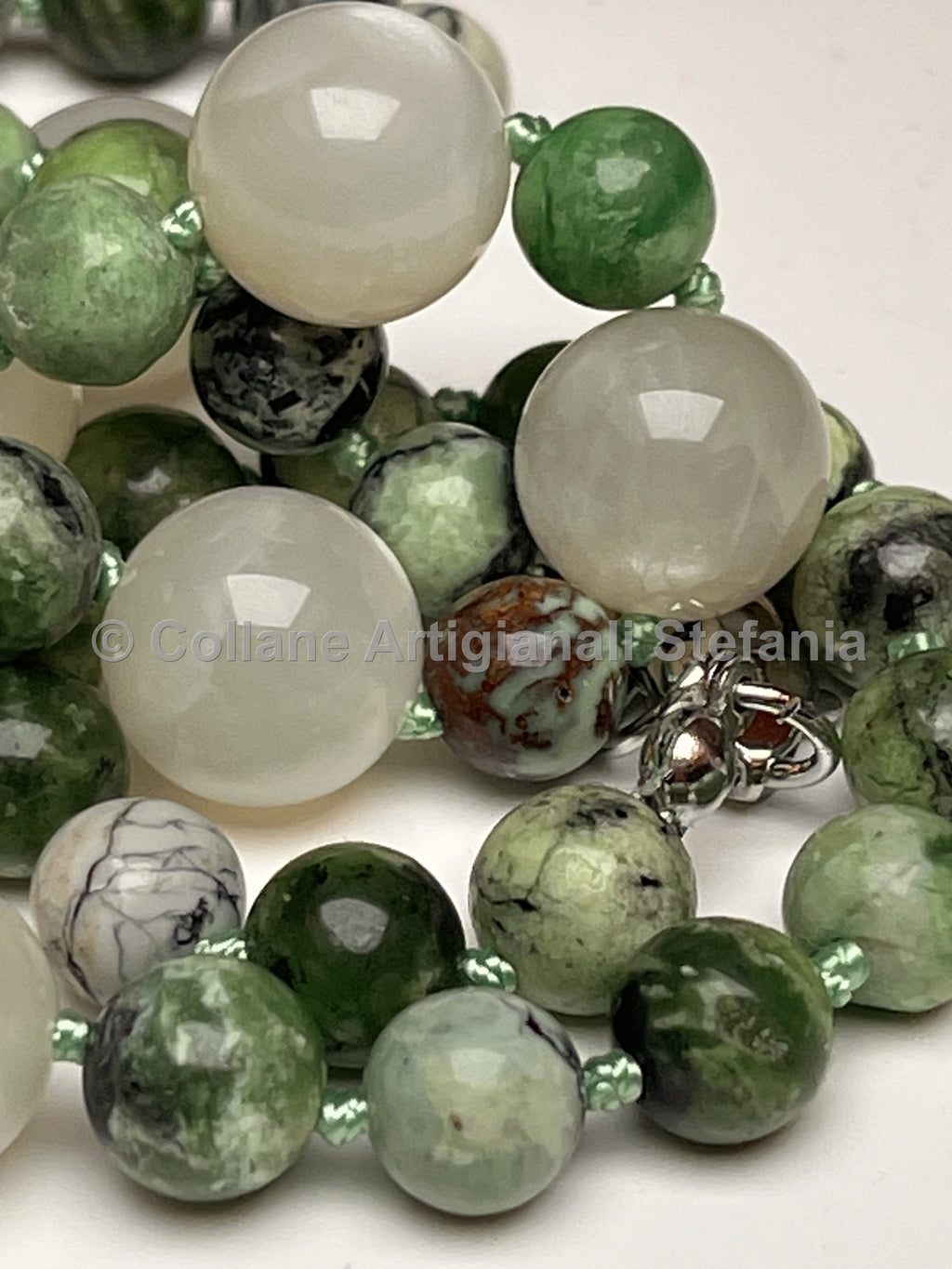 Collana artigianale con Variscite e Pietra di Luna di alta qualità