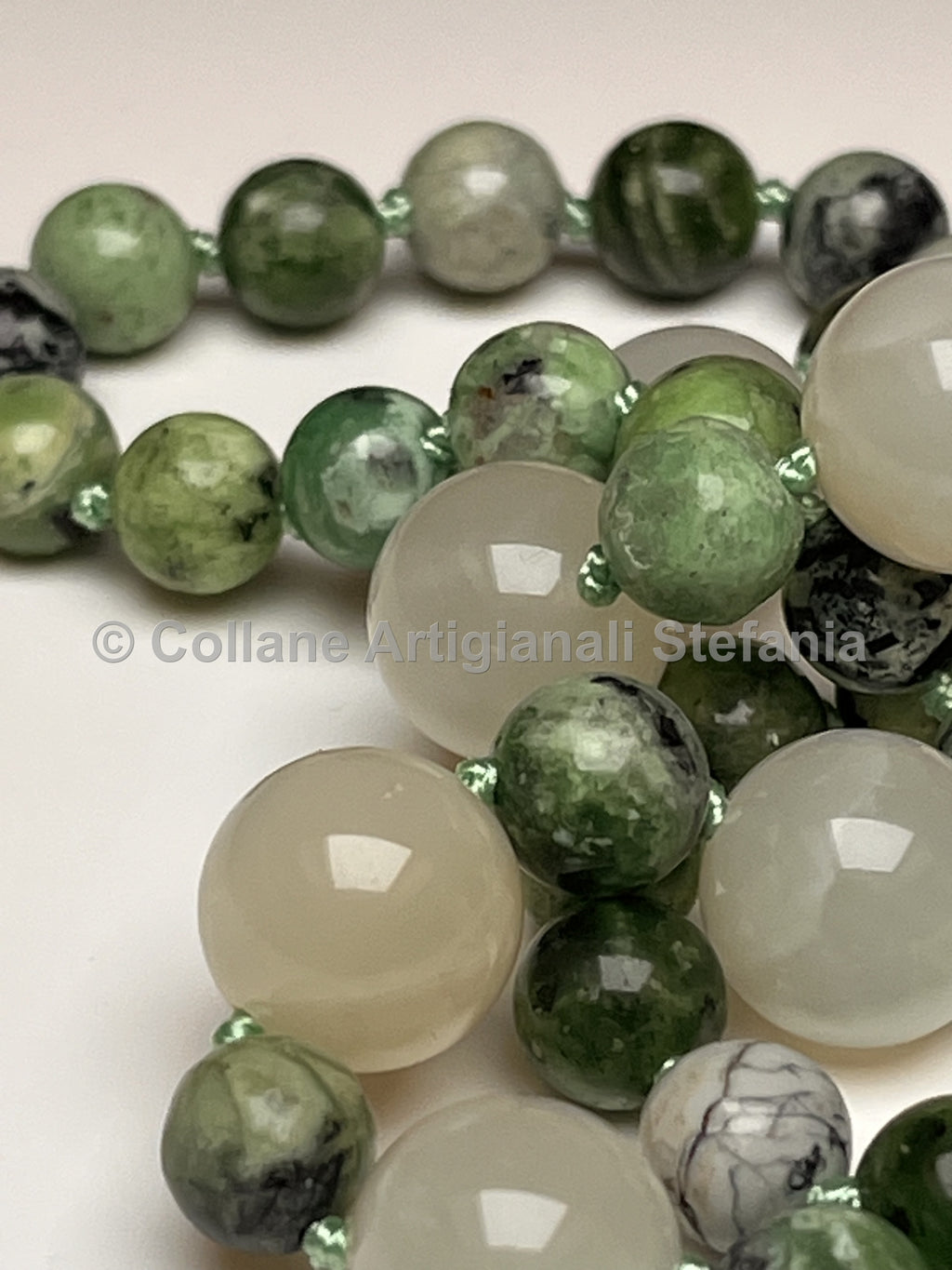 Collana artigianale con Variscite e Pietra di Luna di alta qualità
