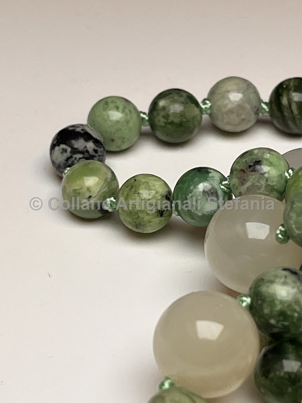Collana artigianale con Variscite e Pietra di Luna di alta qualità