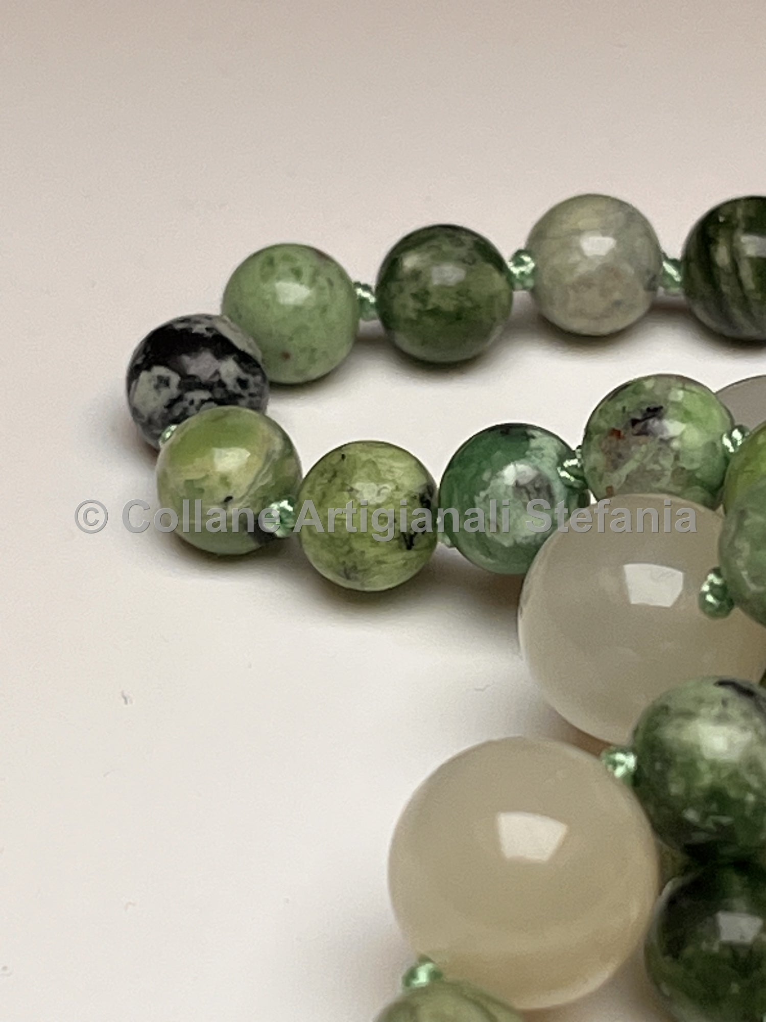 Collana artigianale con Variscite e Pietra di Luna di alta qualità