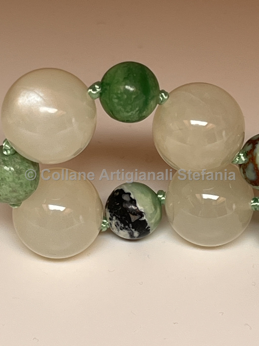 Collana artigianale con Variscite e Pietra di Luna di alta qualità