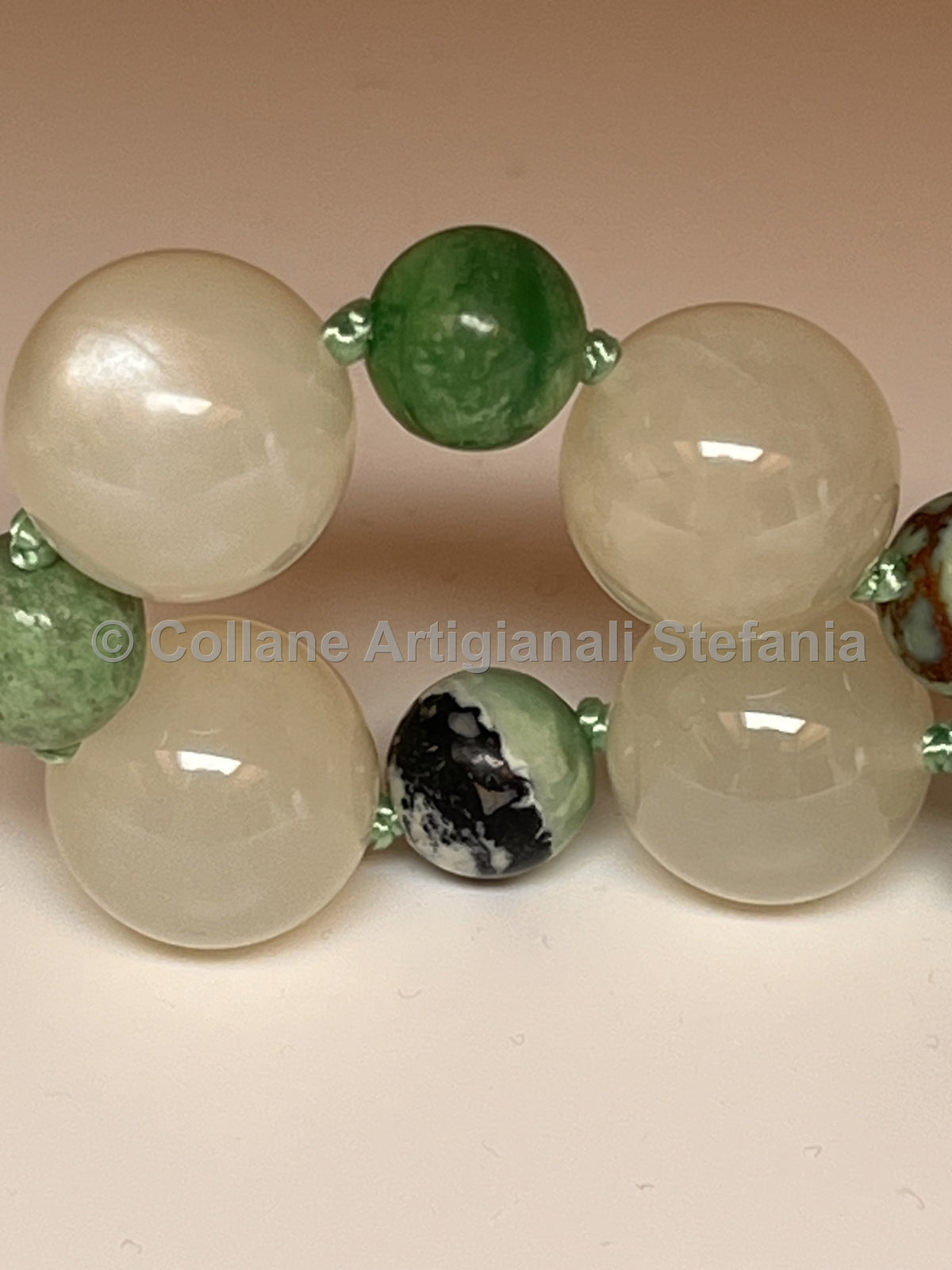 Collana artigianale con Variscite e Pietra di Luna di alta qualità