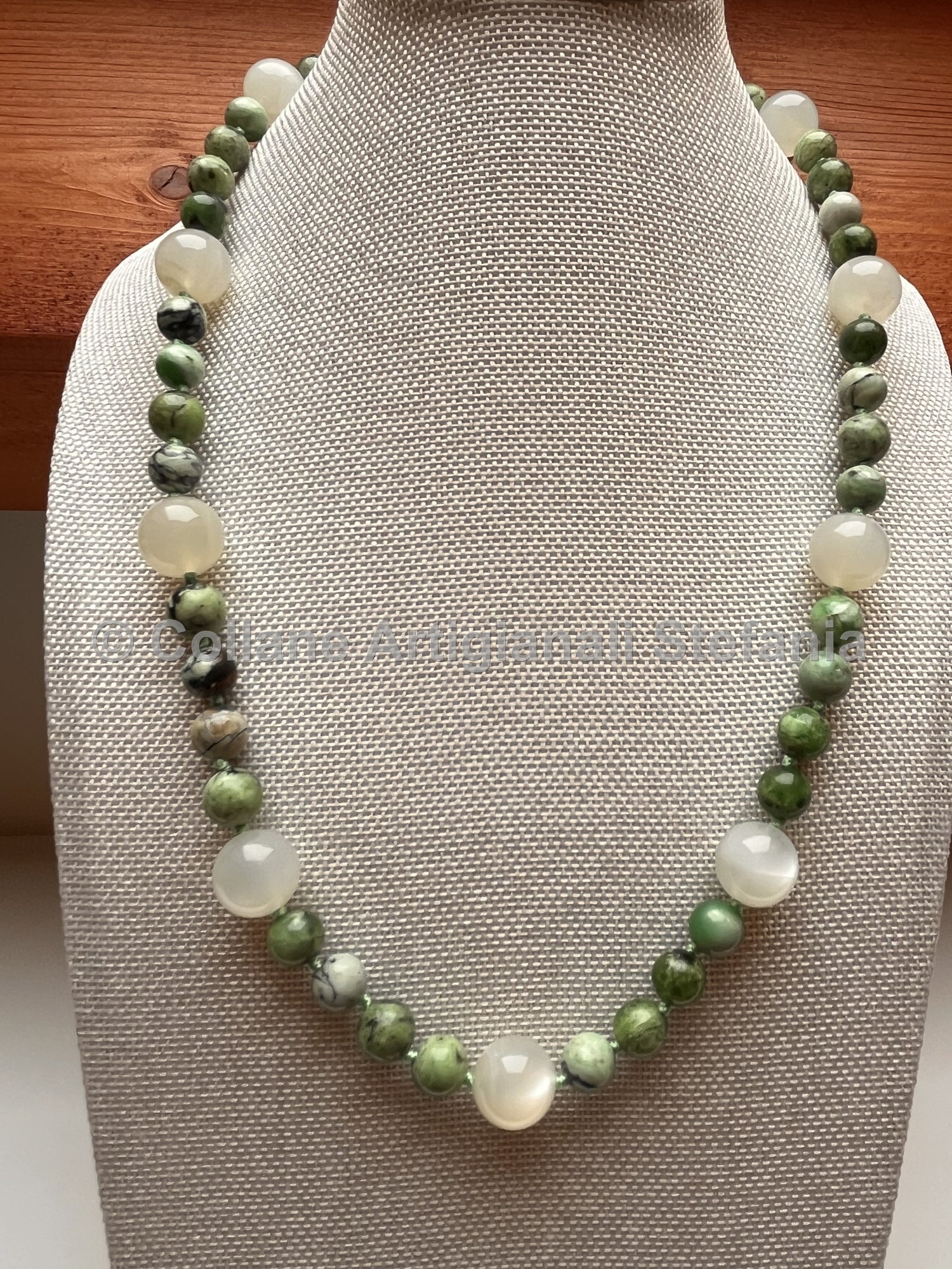 Collana artigianale con Variscite e Pietra di Luna di alta qualità