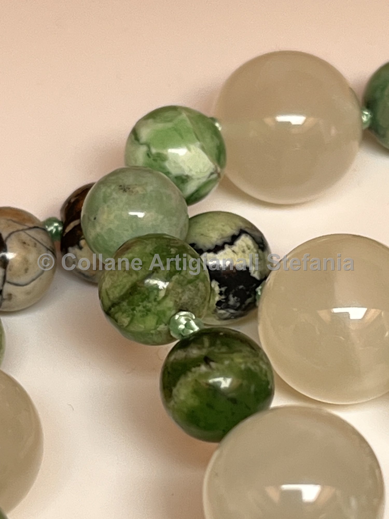 Collana artigianale con Variscite e Pietra di Luna di alta qualità