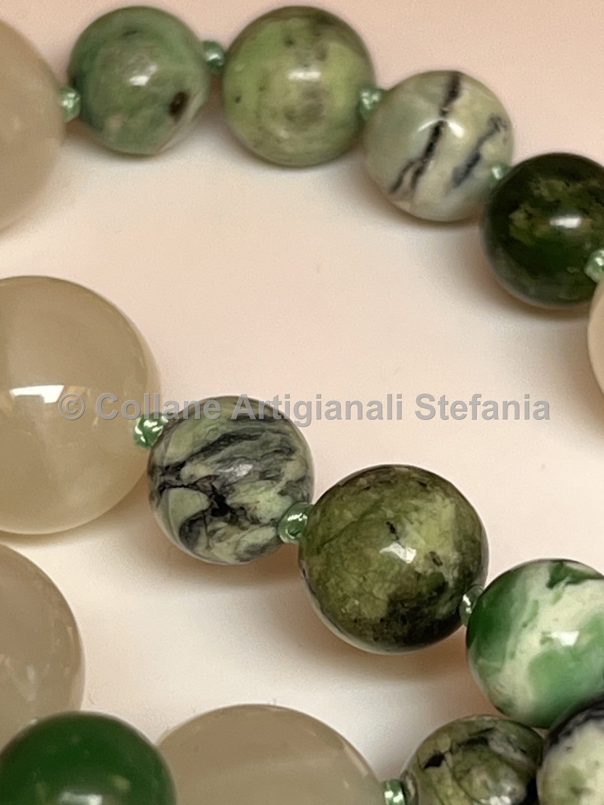 Collana artigianale con Variscite e Pietra di Luna di alta qualità