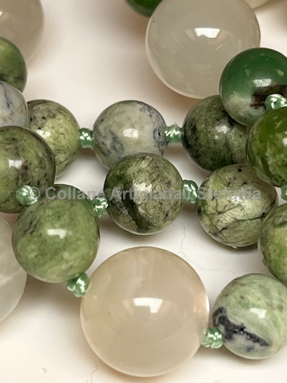 Collana artigianale con Variscite e Pietra di Luna di alta qualità