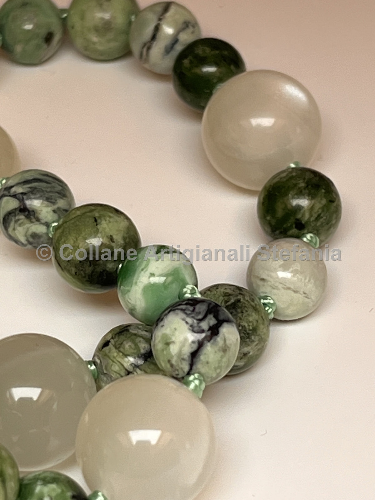 Collana artigianale con Variscite e Pietra di Luna di alta qualità