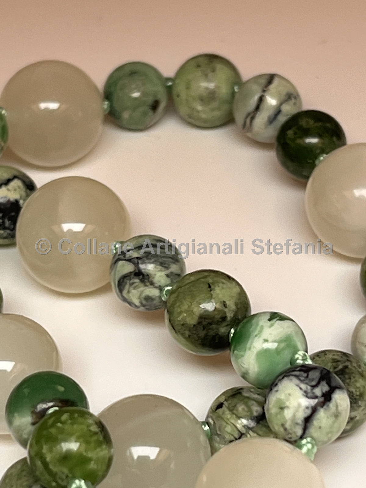 Collana artigianale con Variscite e Pietra di Luna di alta qualità
