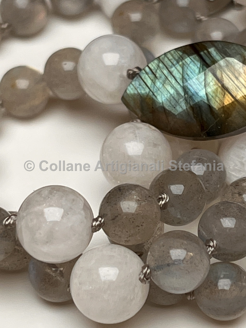 Collana artigianale con Labradorite, Blue Moonstone e pendente
