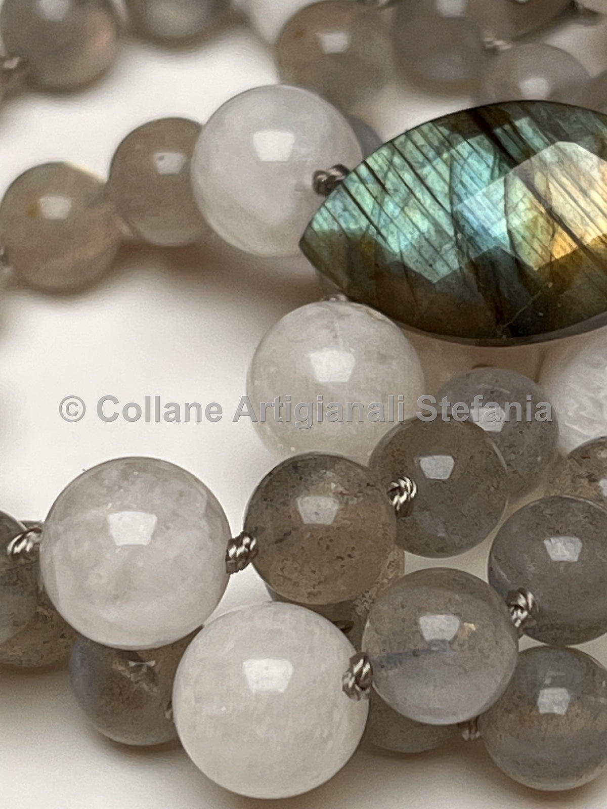 Collana artigianale con Labradorite, Blue Moonstone e pendente