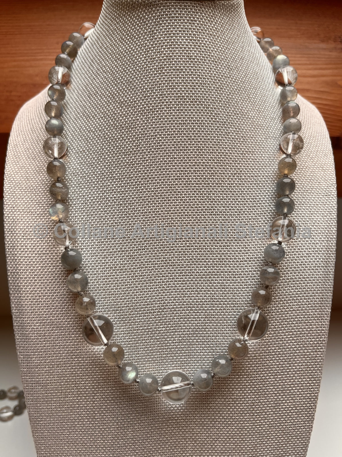 Collana artigianale in Labradorite e Quarzo ialino, 50 cm