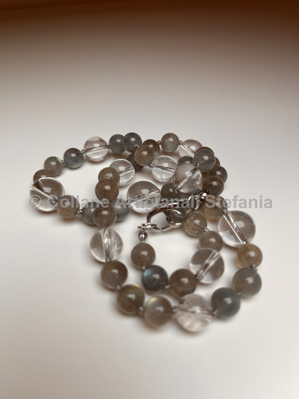 Collana artigianale in Labradorite e Quarzo ialino, 50 cm