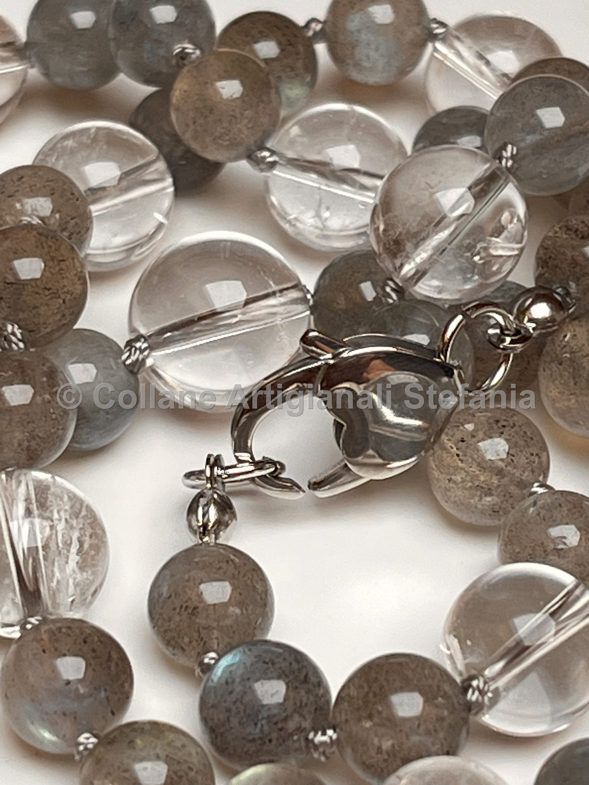 Collana artigianale in Labradorite e Quarzo ialino, 50 cm