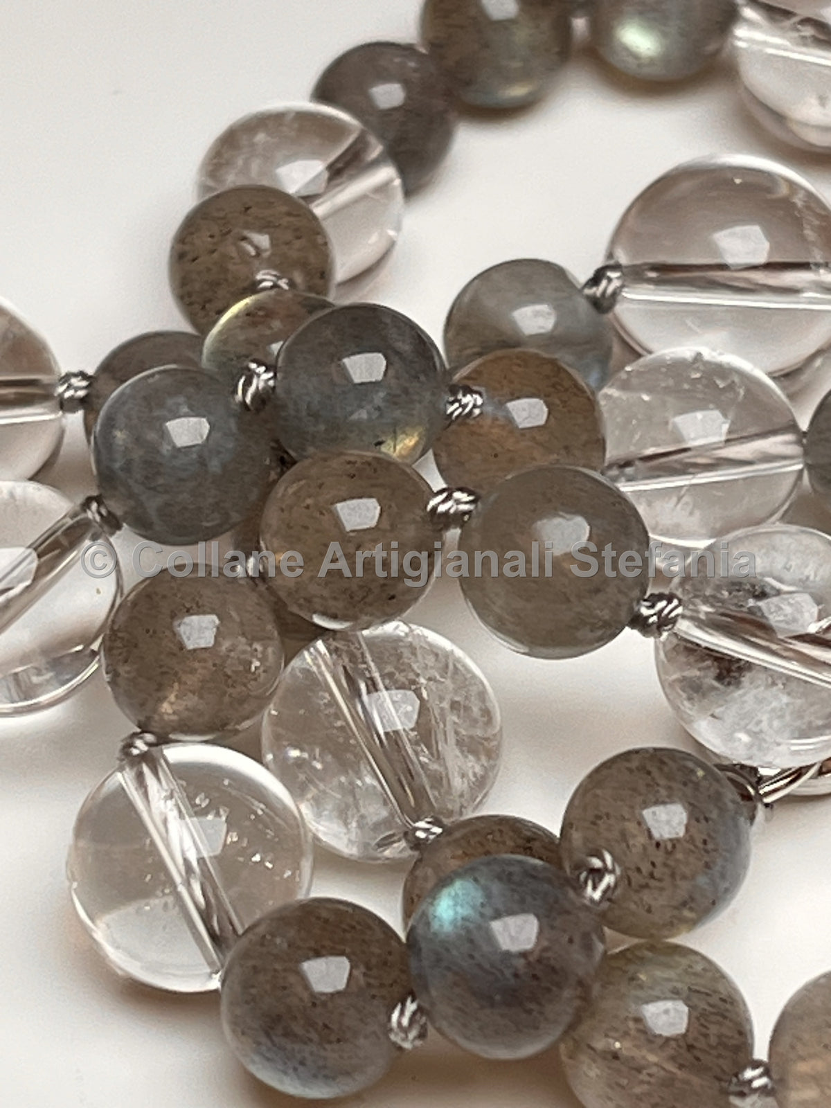 Collana artigianale in Labradorite e Quarzo ialino, 50 cm