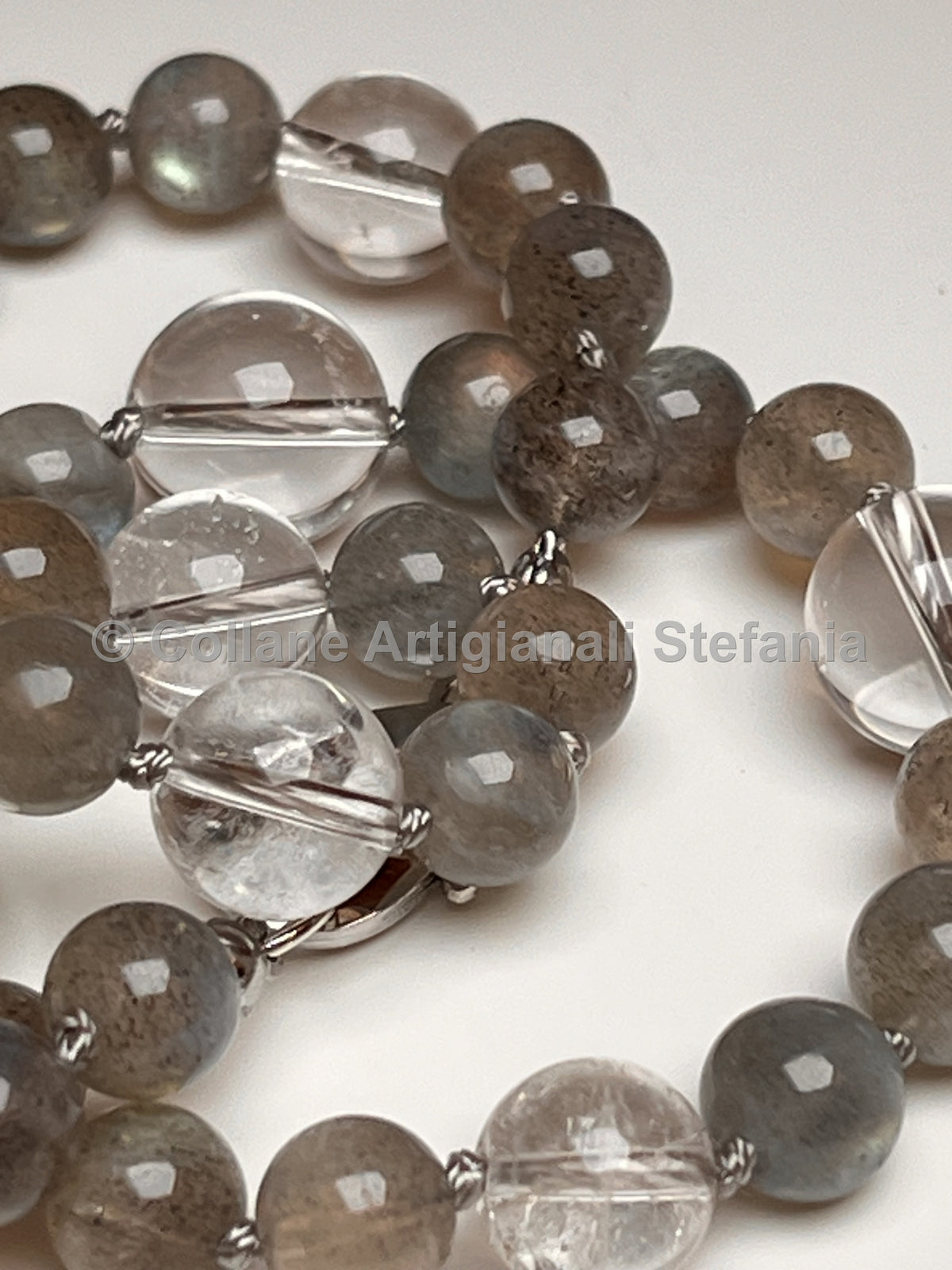 Collana artigianale in Labradorite e Quarzo ialino, 50 cm