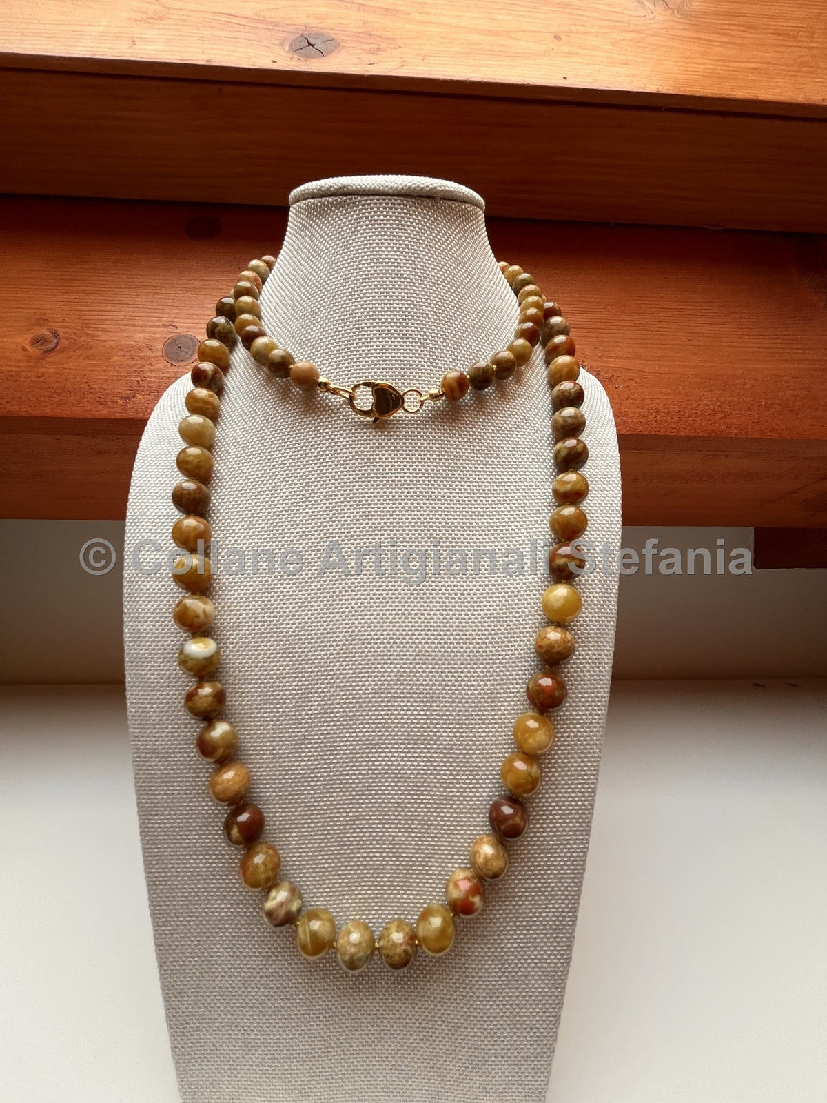 Collana artigianale lunga di Serpentino verde