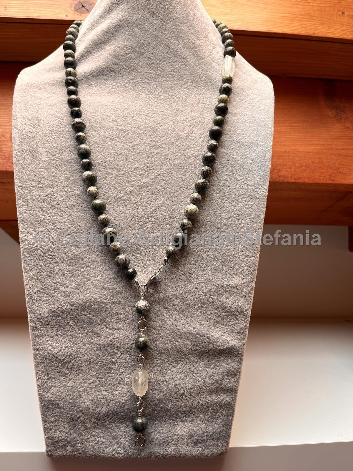 Collana con Diaspro Zebra e Quarzo, lunghezza regolabile