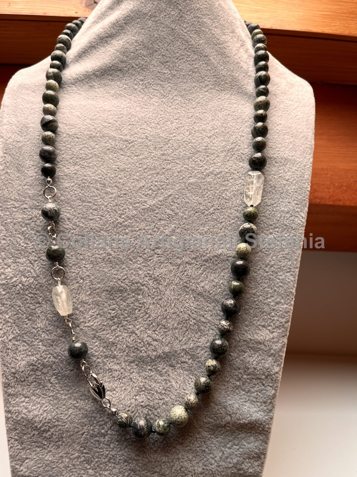 Collana con Diaspro Zebra e Quarzo, lunghezza regolabile