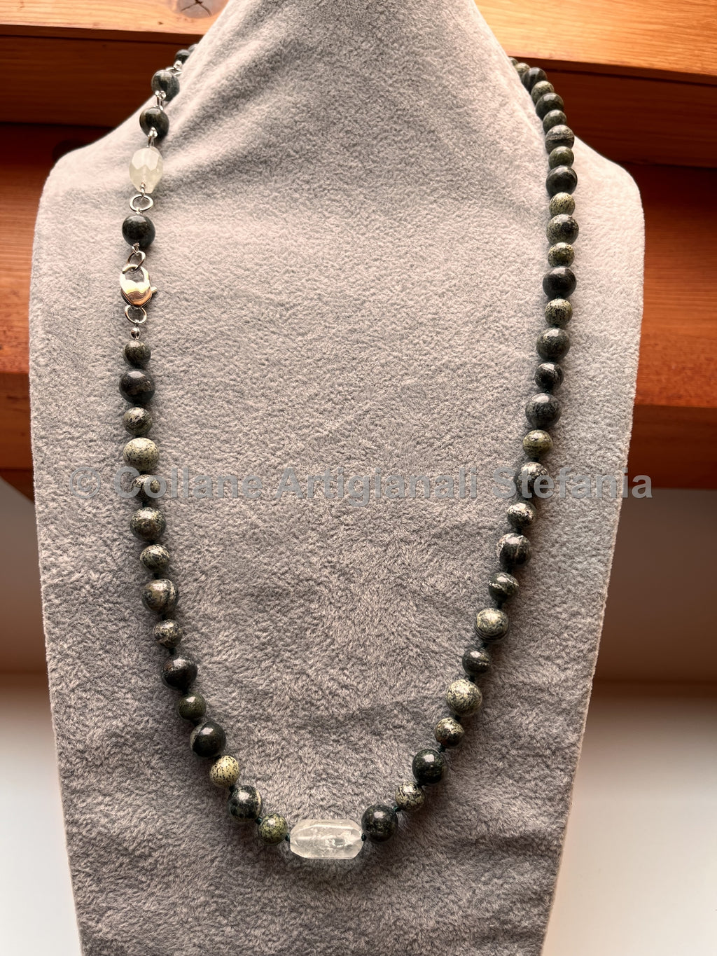 Collana con Diaspro Zebra e Quarzo, lunghezza regolabile
