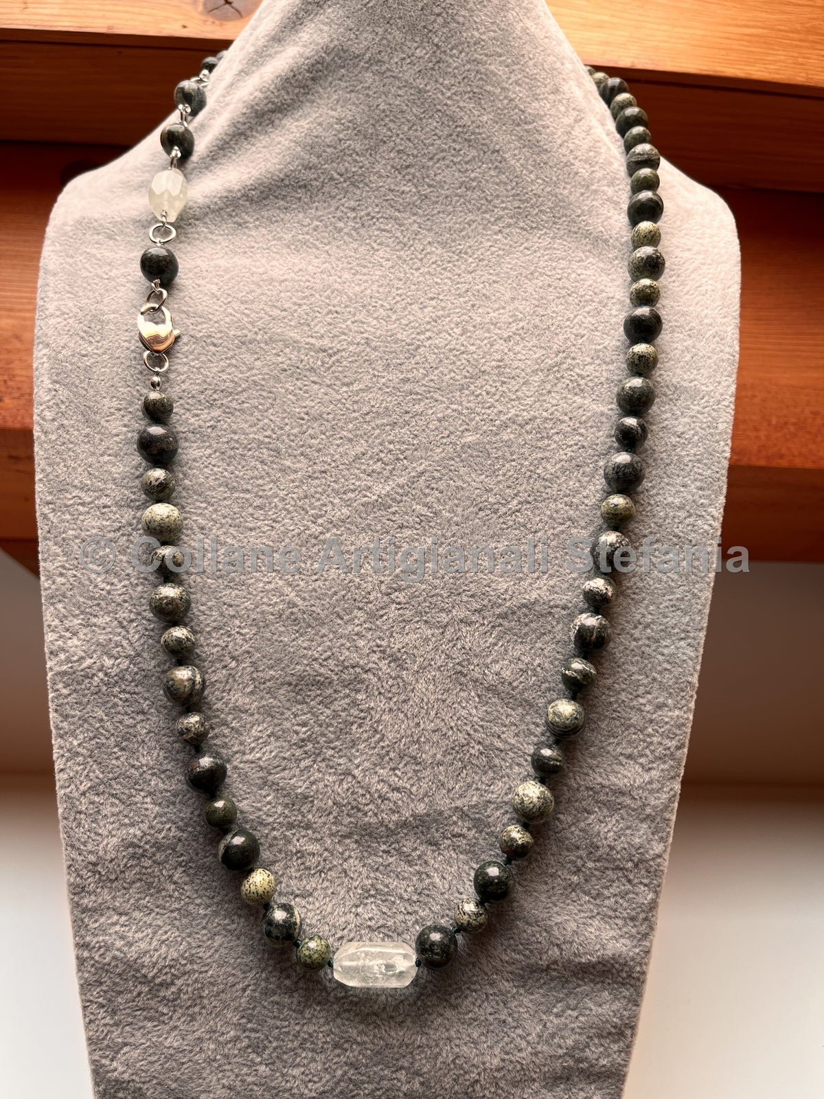 Collana con Diaspro Zebra e Quarzo, lunghezza regolabile
