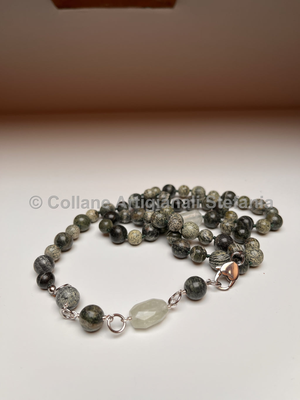 Collana con Diaspro Zebra e Quarzo, lunghezza regolabile