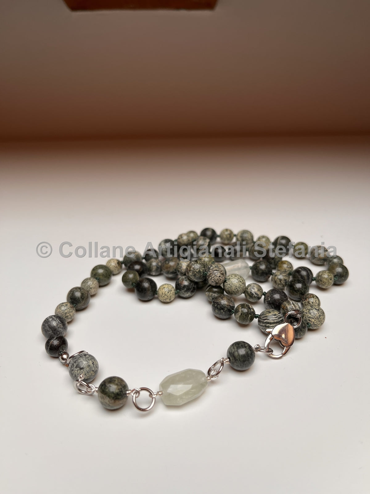 Collana con Diaspro Zebra e Quarzo, lunghezza regolabile