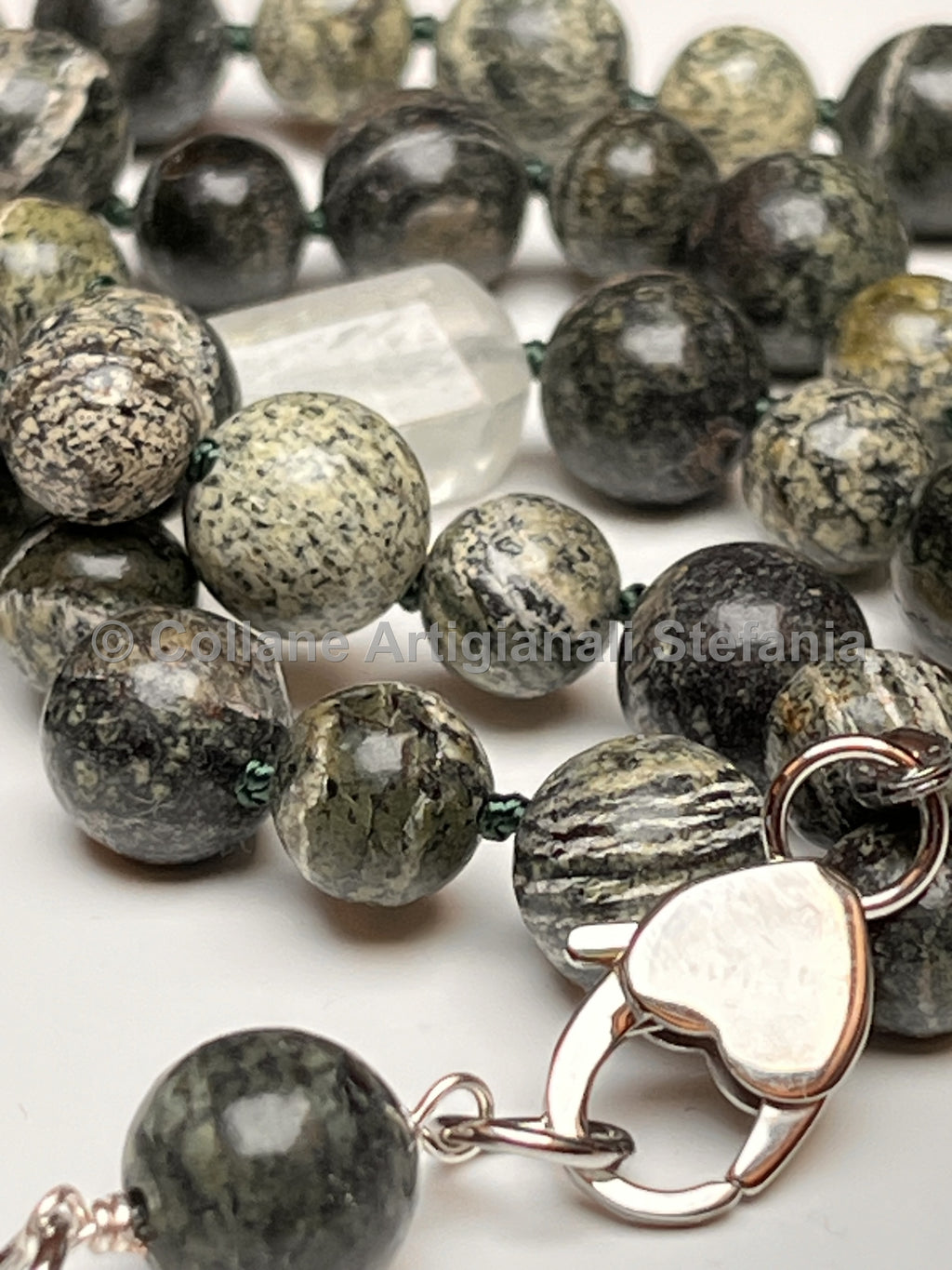 Collana con Diaspro Zebra e Quarzo, lunghezza regolabile