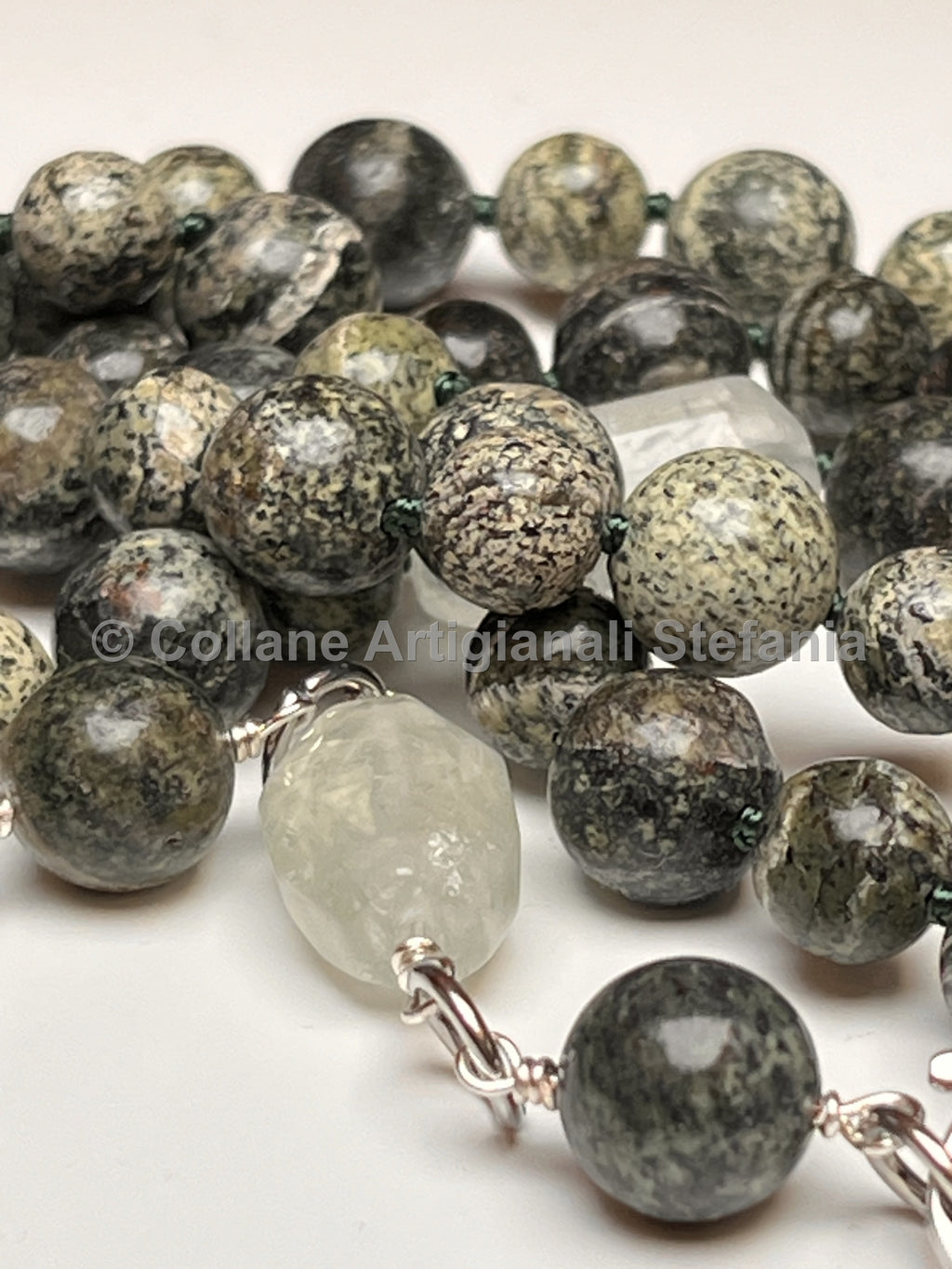 Collana con Diaspro Zebra e Quarzo, lunghezza regolabile