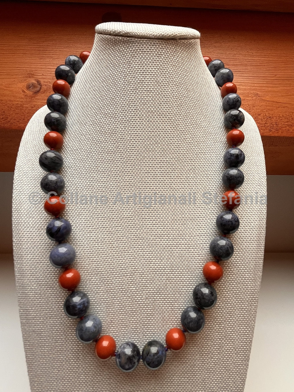 Collana Diaspro rosso e Diaspro blu, 52 cm