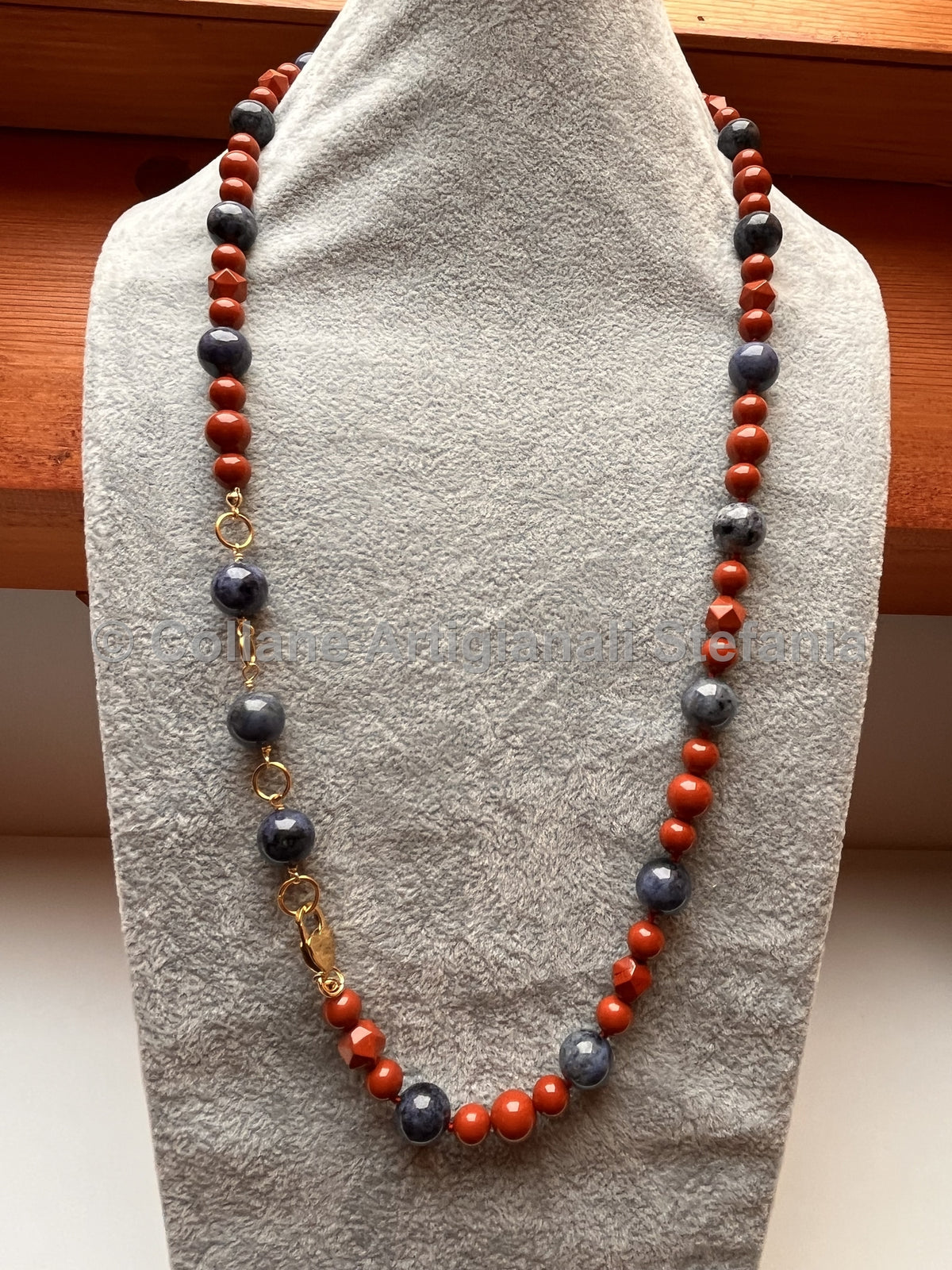 Collana Diaspro rosso e Diaspro blu, regolabile e indossabile in due modi