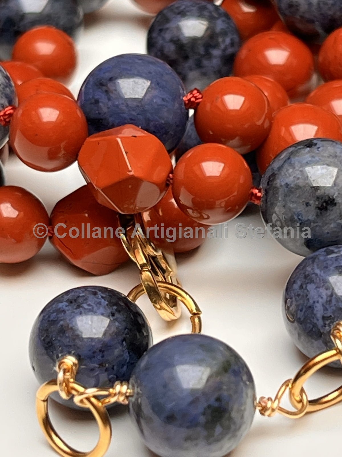 Collana Diaspro rosso e Diaspro blu, regolabile e indossabile in due modi