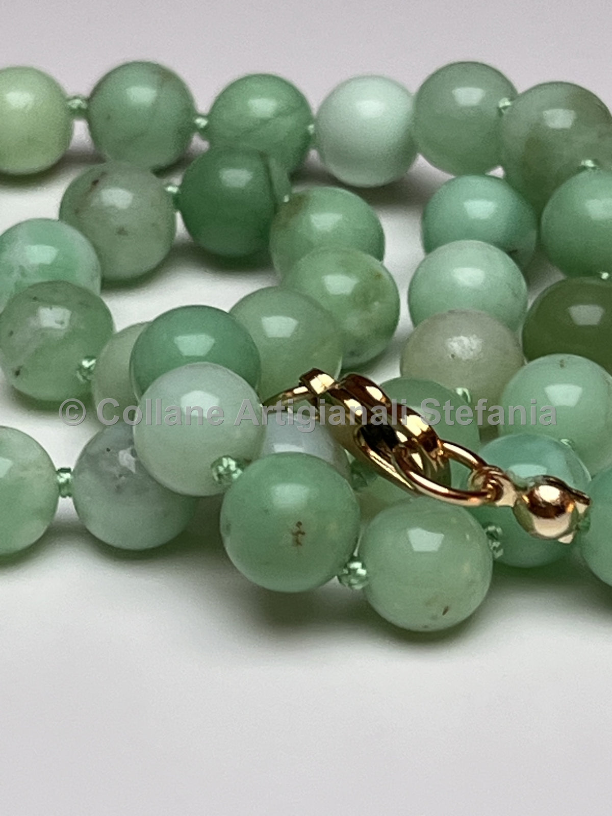 Collana artigianale in crisoprasio da 8mm di eccellente qualità